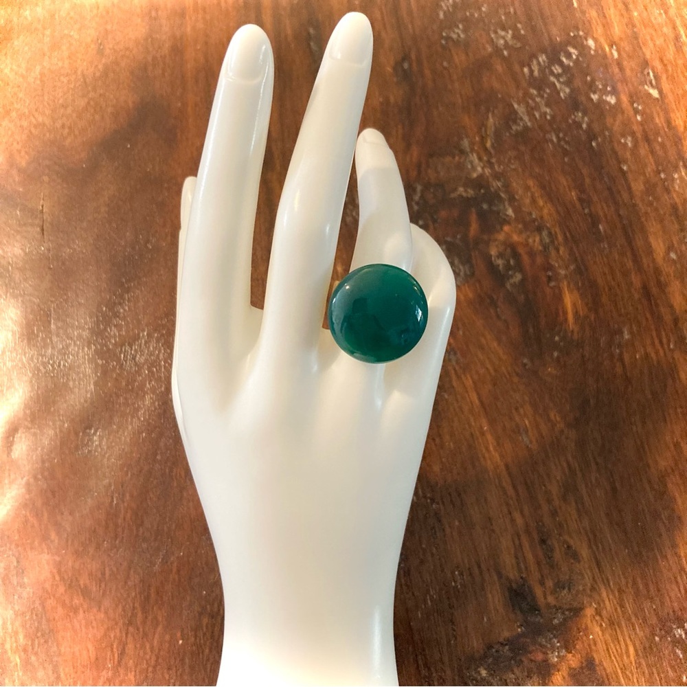 Green Onyx Ring 24kt Gold Plated Gemstone Adjustable